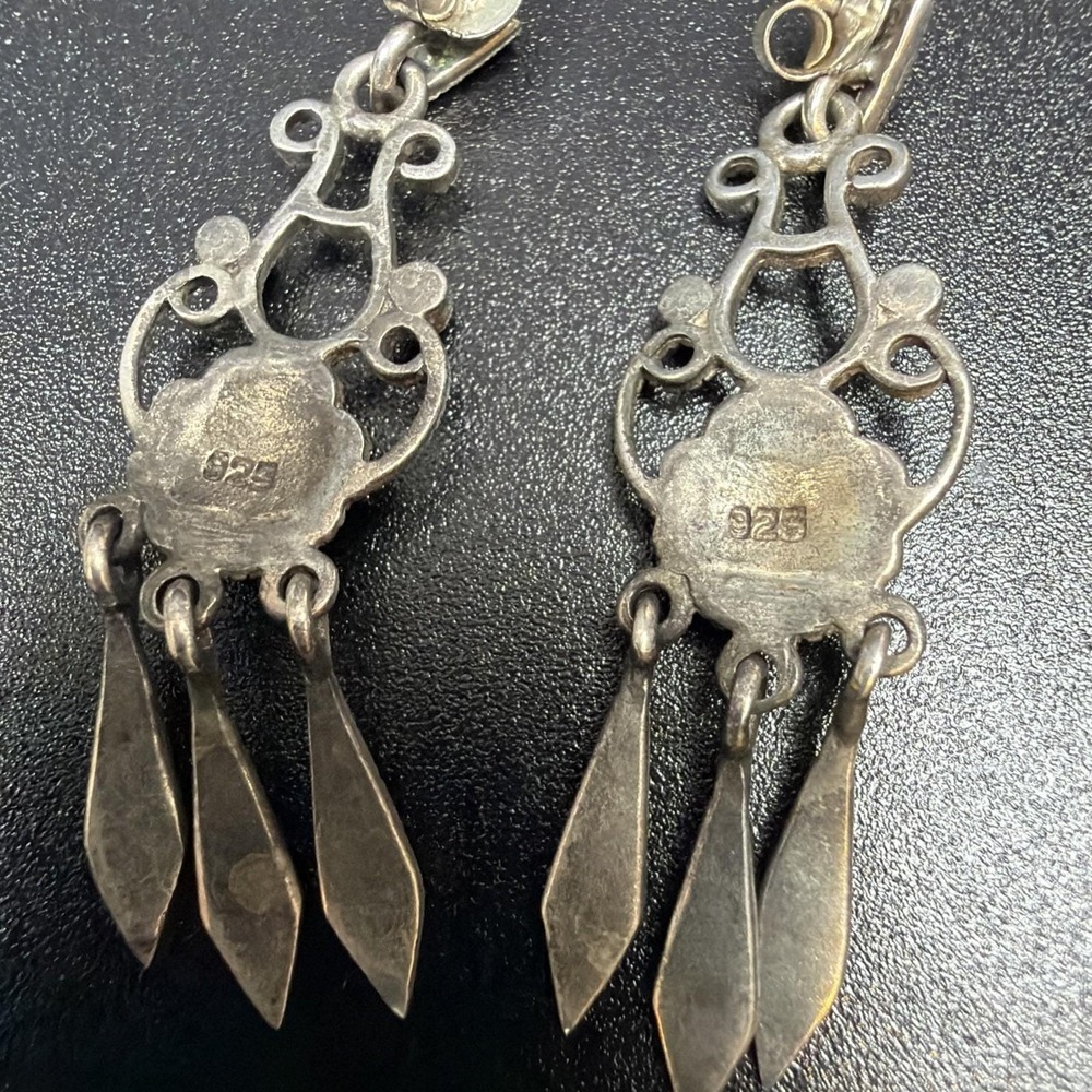 Sterling Silver Marcasite Chandelier Drop Earrings Dangle Vintage 6.6 grams - Picture 5 of 7